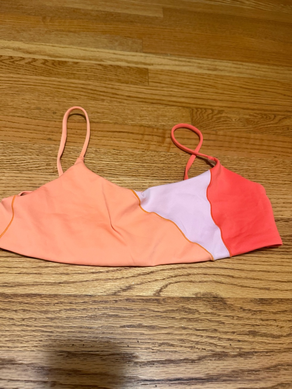 Left On Friday Coral, Pink & Peach Colorblock Bikini Top- L pool days top